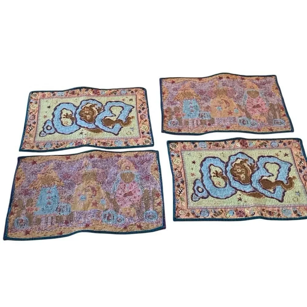 Vintage Halloween Woven Placemats Tapestry Set Pumpkins Witches 90s Cottagecore